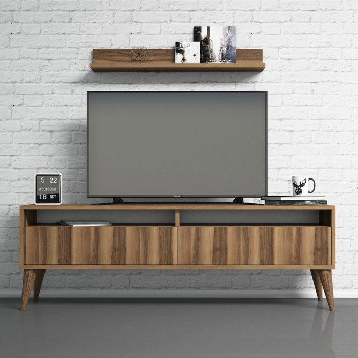 Hanah Home Mueble de TV Nogal con Estante de Pared